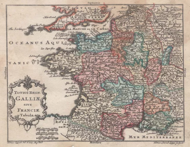 Frankreich Original Kupferstich Landkarte Lotter 1762