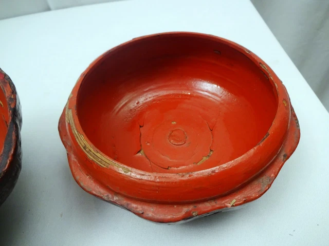 Antique Burmese Lacquerware Pumpkin Box Jewelry Box Black & Red Color Collectib" 6