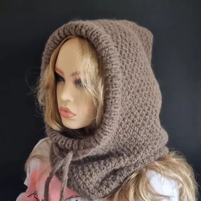 Hand-knitted hood. Mohair, warm and soft. Neat knitting. Only one for sale. 