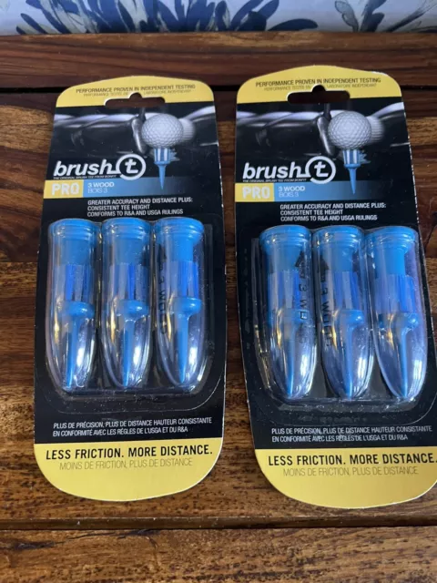 Brush T Performance Golf Tees, Pro 3 Wood, 2x Packs of 3
