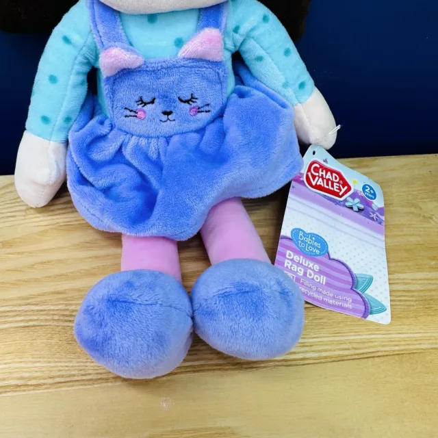 Argos Brown Haired Girl Rag Doll In Purple Cat Dress Soft Plush Toy 7-12” 3