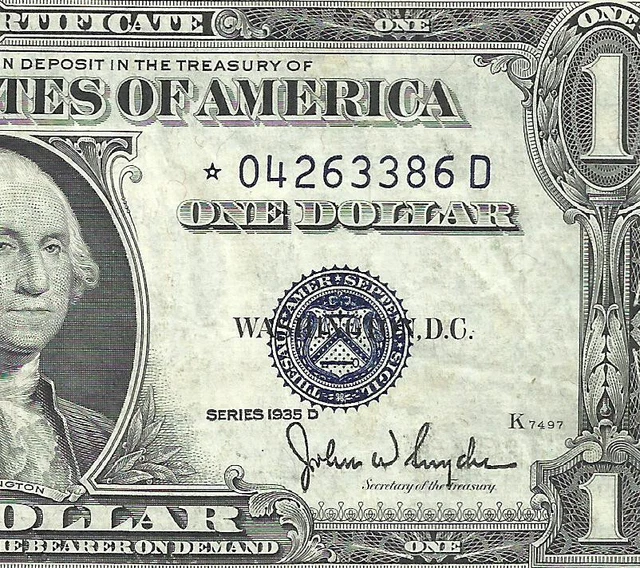 1935D $1 **STAR** SILVER Certificate! (~ RARE STAR-"D"~) Old US Paper Money!