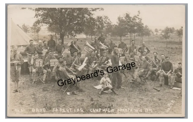 RPPC Regiment Band Military Camp McCoy SPARTA WI Wisconsin Real Photo Postcard