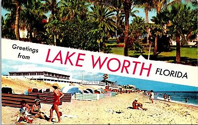 Greetings From Lake Worth Florida FL Banner Dual View c1956 Unposted Postcard