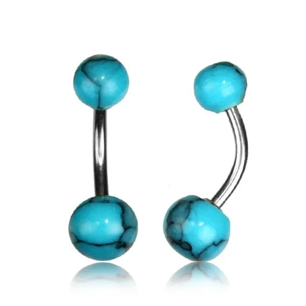 One 14G Faux Turquoise Belly Ring 1.6Mm Naval Bar Blue Boho Gypsy Navel Ring