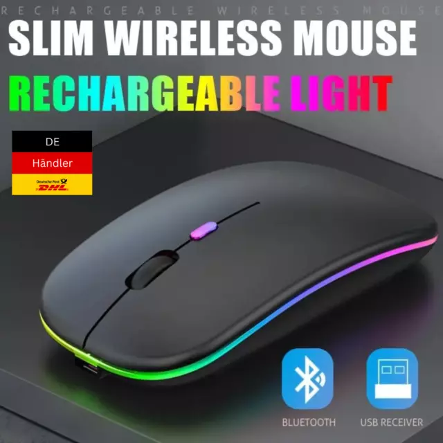 Maus ultradünn USB Kabellos Wireless Gaming Bluetooth Funkmaus 2.4Ghz Aufladbar