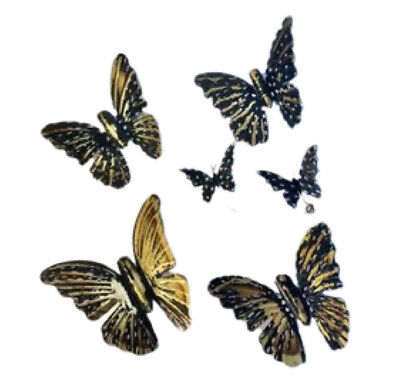 lot of 6 Vintage butterflies tin metal brass black spotted hanging decor hippie