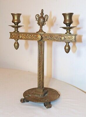 antique ornate 1925 Victorian solid gilt bronze Lion candelabra candle holder