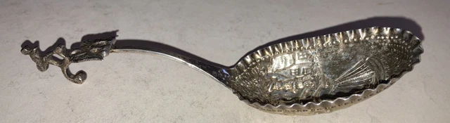 Antique Dutch 833 Silver AH Spoon Sailboat Figure Repousse Scene Eagle Spoon