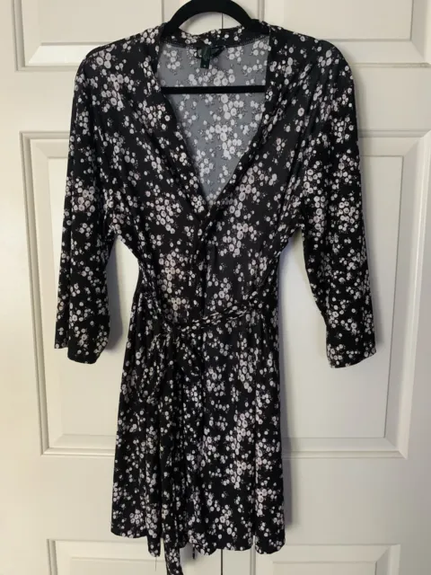 Laura Ashley Robe Womens Small Pink Black Floral 3/4 Sleeve