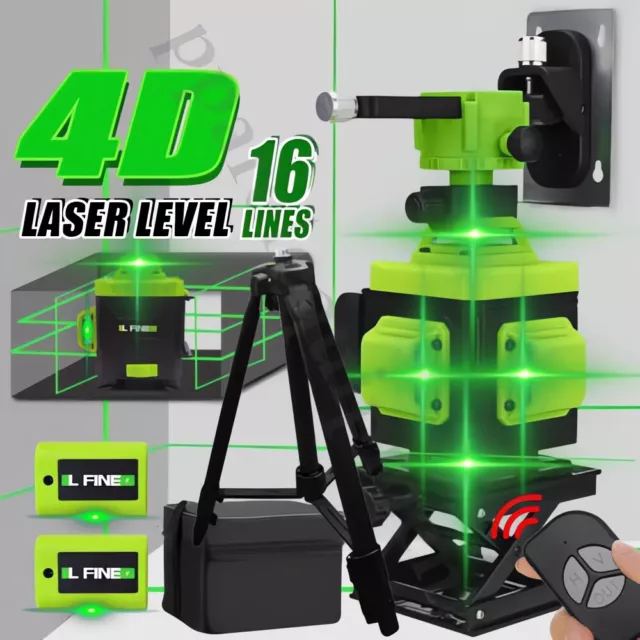 16 Line 4D Laser Level Wasserwaage 360° Kreuzlinienlaser Selbstnivellierend Kit