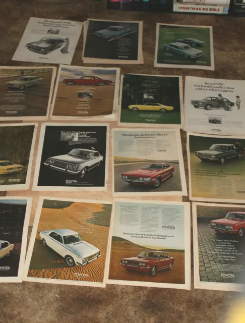 Lot of 15 Vintage 1960s 1970s Large ADs Retro TOYOTA Imports Classic Autos More