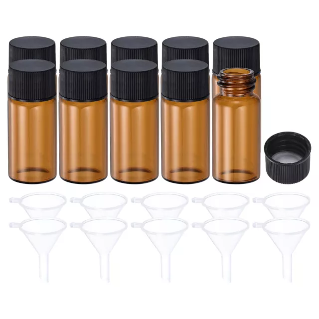 10mL Glass Vials with Screw Caps, 10Pcs Liquid Sample Vial with 10 Funnel, Amber