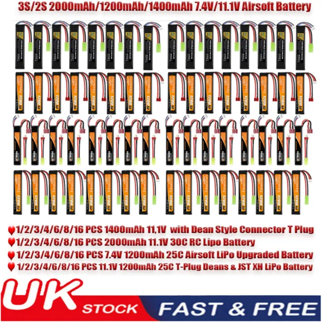 2000mAh/1200mAh/1400mAh 7.4V/11.1V 3S/2S Lipo Hobby Airsoft Battery Rechargeable
