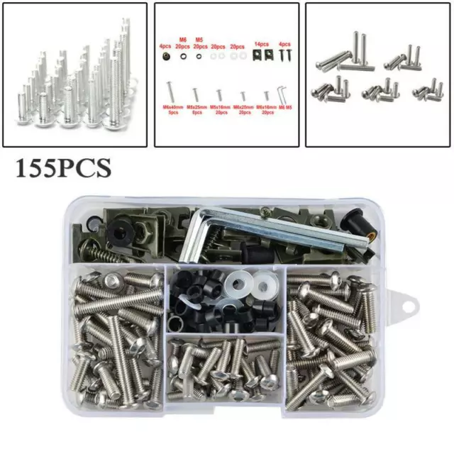 155PCS Stainless Steel Bikes Shell Fairing Bolt Plate Screws Nut Thread Set Kit