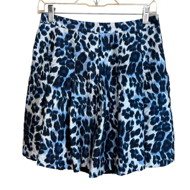 Diane Von Furstenberg Skirt Blue Pleated Size 6 Cotton Silk Gemma Animal Print