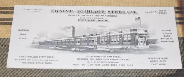 Vintage INK BLOTTER Paper Advertising CRAINE SCHRAGE STEEL Detroit