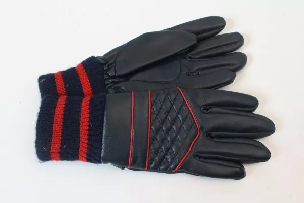 Vintage Handschuhe Fingerhandschuhe ungetragen blau rot  Gr 5