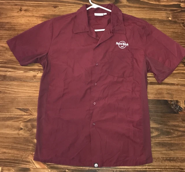 Hard Rock Café Men's Large Chef Works Burgandy Button-up Vented Shirt VGUC