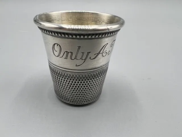 Vintage Charles Thomae Sterling Silver Only A Thimble Full Shot Glass 2"