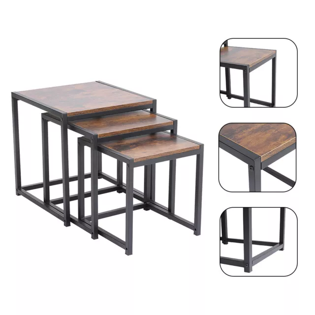 Stacking Side Desk Set of 3 Nesting Coffee Tables Square Nest Table Metal Frame 2