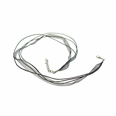 Collar de cinta de organza negro 17" más extensor - 6 mm - 1 collar - N071