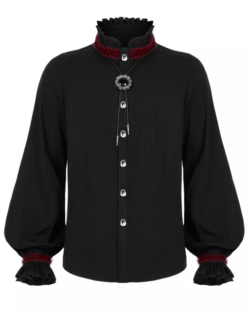 Punk Rave Mens Gothic Steampunk Vampire Dress Shirt Top & Bootlace Tie Black Red