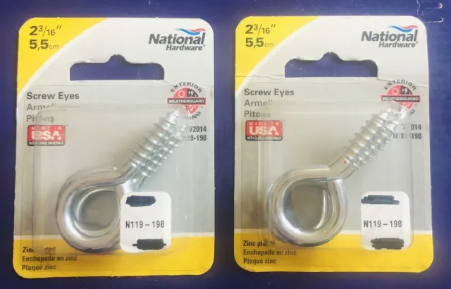 2 pks of 3 - National Hardware 2-3/16" Zinc-Plated Screw Eyes N119-198 V2014
