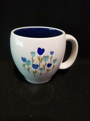2007 Starbucks White w/ Blue Tulips Hearts Flower Coffee Mug Tea Cup 16 oz