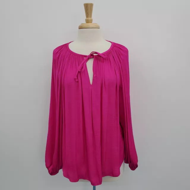 Jennifer Lopez Womens Pink Shirred Peasant Top Blouse Size XL Long Sleeve Silky