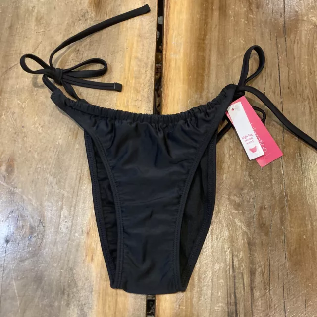 Xhilaration High Leg Scoop Waist Black Bikini Bottoms Size Large NWT