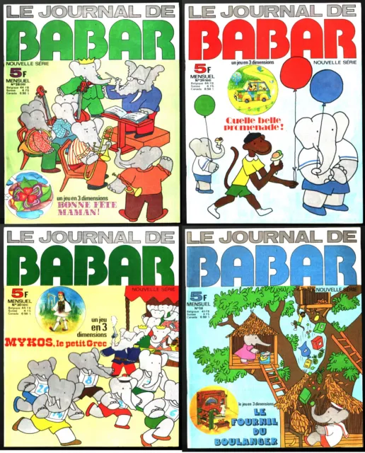 LOT LE JOURNAL DE BABAR n°28-29-30-58 ¤ AVEC JEU CADEAU 3D ¤ 1977/79 EDI-MONDE