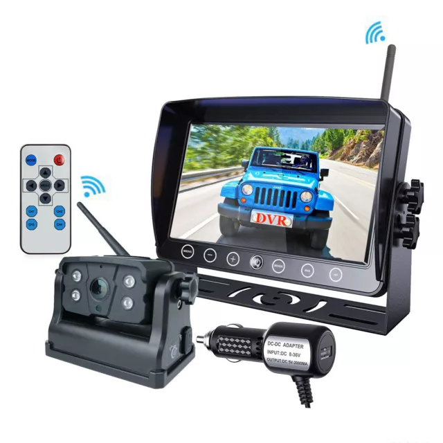 7" Digital Wireless DVR Record Quad Monitor Magnetic Reversing Camera 9600mA RV