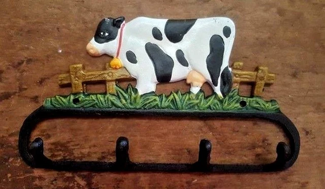 COW 4 HOOK BATHROOM or KITCHEN Towel Hanger, rustic farmhouse country cast iron