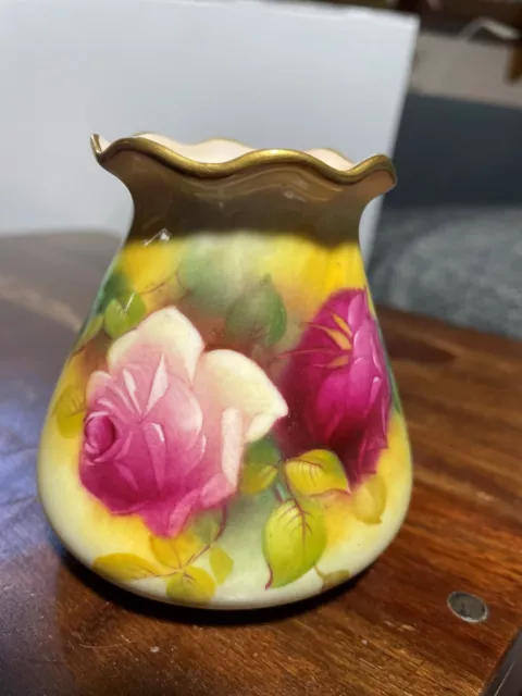 Beautiful Hand Painted Royal Worcester Purse-shaped Vase - Roses: by Millie Hunt