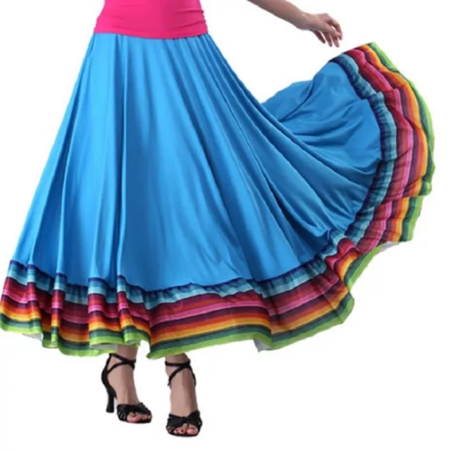 Women’s Spanish Belly Dance Skirts Flamenco Ballroom Skirts Stripe Hem Costumes