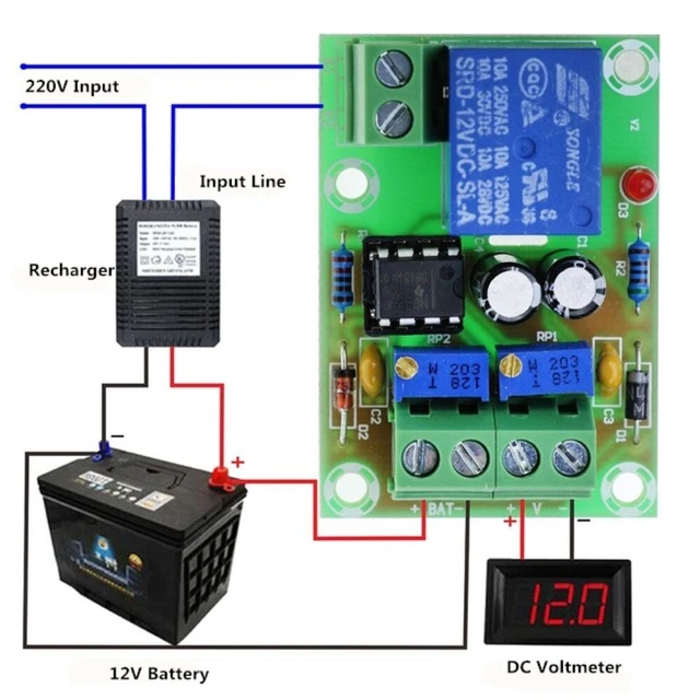 Per kit fai da te scheda di controllo ricarica batteria voltmetro DC modulo corrente di carica
