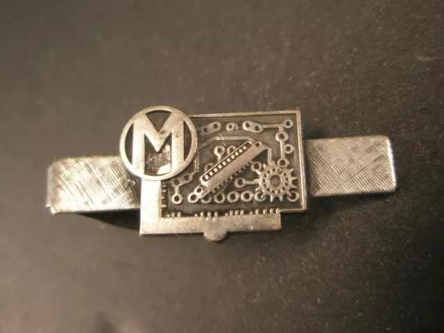 /M Monogram Initials Chain & Gear Vintage SMALL Tie Bar Clip