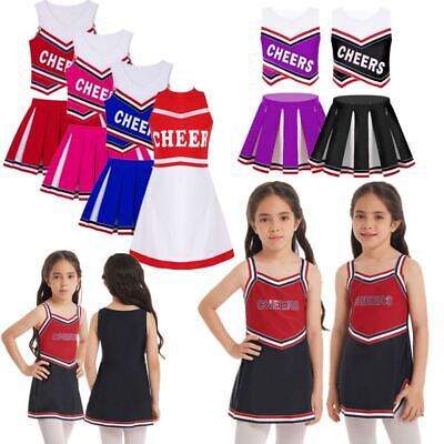 Kids Girls Cheerleader Costume Crop Tops Pleated Skirt Outfit Show Fancy Dress