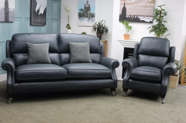 PARKER KNOLL HENLEY STATIC L2 SEATER SOFA & 2x ELECTRIC CHAIRS IN OXFORD LEATHER 2