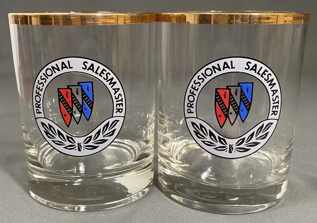 Vintage Buick Professional Salesman Award Low Ball Bar Gold Trim Glass Vintage Buick Professional Salesman Award Low Ball Bar Gold Trim Glass
