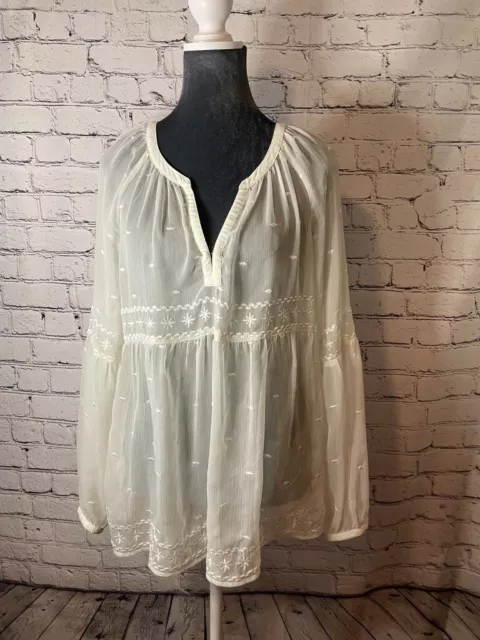 Jessica Simpson Sheer White Long Sleeve Peasant Blouse - Size Large - Women's