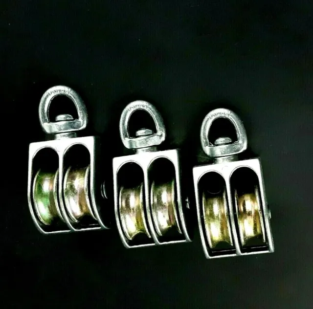 Micro Mini Pulley 3 PACK Double Sheave Swivel Eye Attachment 3/8 inch Max Line