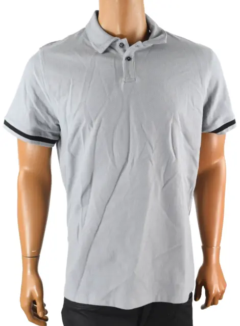 Alfani Mens Polo Shirt XL New Gray Sleeve Stripe Short Sleeve Textured