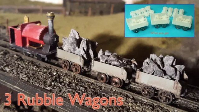 OO9/009 Dinorwic / Penrhyn Quarry Rubble Rubbish Wagons x 3 Narrow Gauge HOe