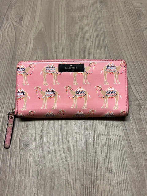 KATE SPADE Daycation Camel Party Long Wallet Pink Zip Around KATE SPADE Daycation Camel Party Long Wallet Pink Zip Around