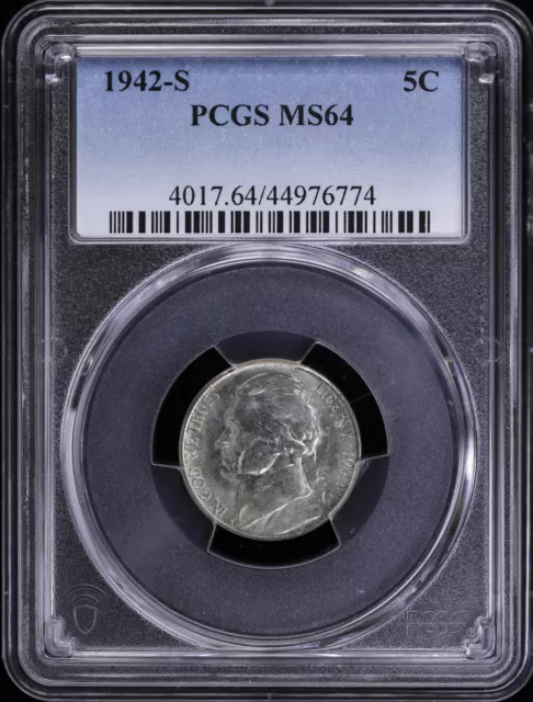 1942 S 5C Jefferson Silver War Nickel PCGS MS 64 Uncirculated UNC BU Mint State