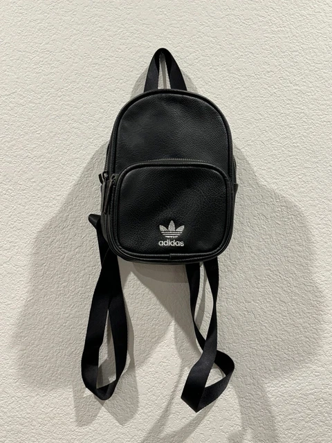 ADIDAS ORIGINALS MINI PU Leather Backpack Black Gold Trefoil Logo