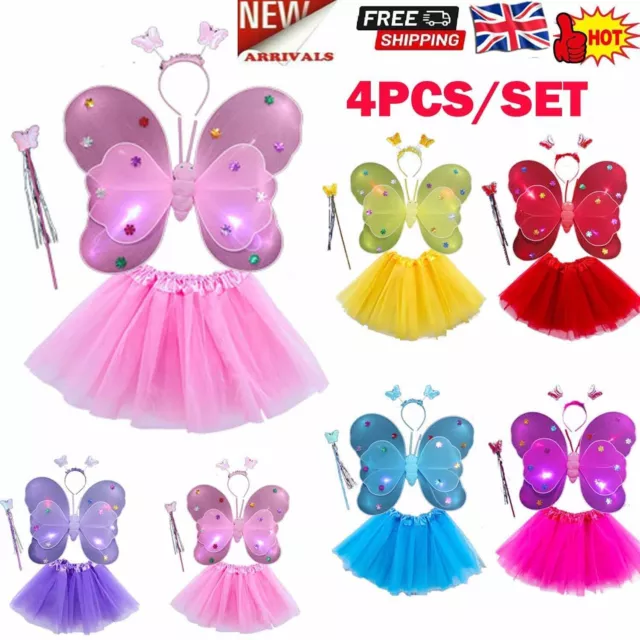 Fairy Costume Girls Kids Angel Butterfly Wing Wand Tutu Skirt Fancy Princess Set