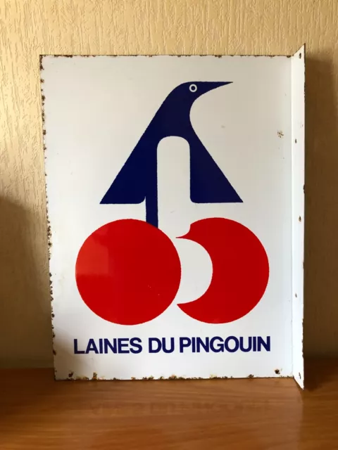 Ancienne Plaque Émaillée Laines Pingouin Chaussettes Stemm